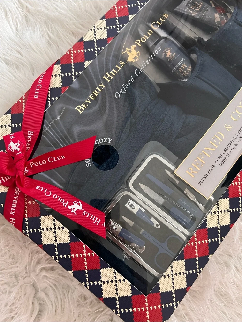 NEW- Beverly Hills Polo Club Navy Gift Set with Red Ribbon